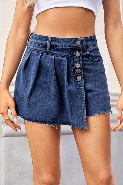 Stylish Raw Hem Denim Skort for Effortless Summer Fashion - Selvanelle