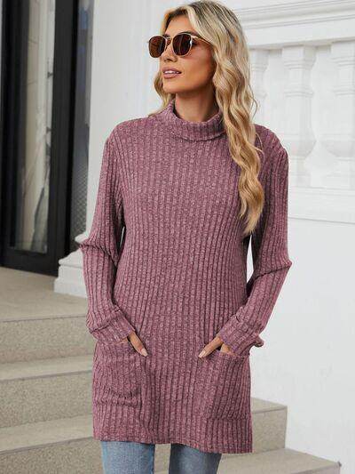Ribbed Mock Neck Long Sleeve T-Shirt for Women Stylish Wear - Selvanelle
