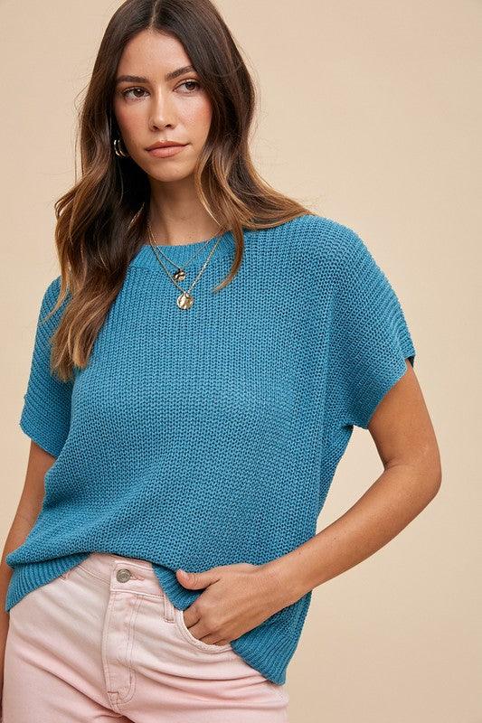 Annie Wear Round Neck Short Sleeve Sweater for Women