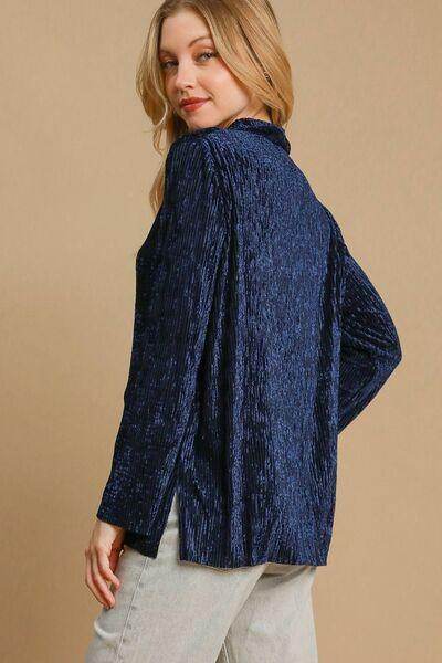 Umgee Side Slit Texture Button Up Shirt for Women - Selvanelle