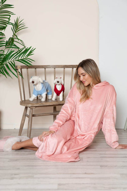 Double Take Full Size Pocketed Hooded Midi Lounge Dress - Selvanelle
