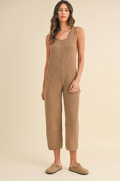 MABLE Sleeveless Knit Crop Jumpsuit With Pockets For Women - Selvanelle
