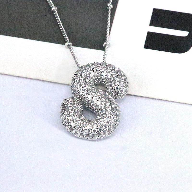 Copper Inlaid Zircon Letter Pendant Necklace for Women - Selvanelle