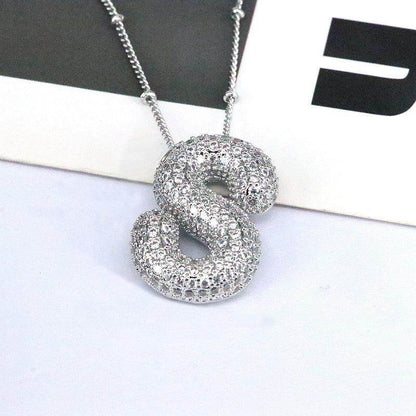 Copper Inlaid Zircon Letter Pendant Necklace for Women - Selvanelle
