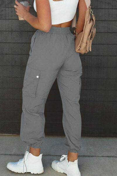 Drawstring Elastic Waist Pants with Pockets for Women - Selvanelle