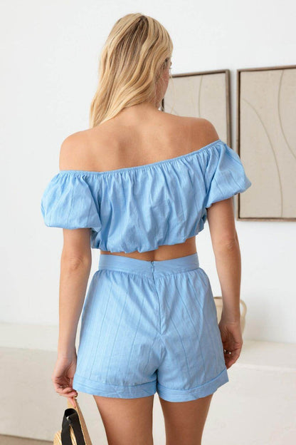 Le Lis Off Shoulder Crop Top and High Waist Shorts Set - Selvanelle