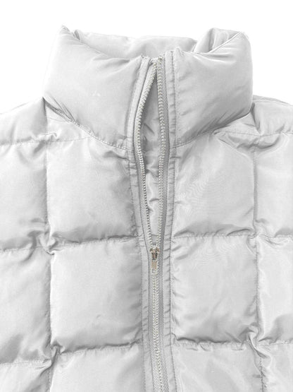 Pocketed Plaid Quilted Zip Up Winter Coat for Women - Selvanelle