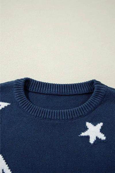 Star Round Neck Long Sleeve Sweater for Women Casual Wear - Selvanelle