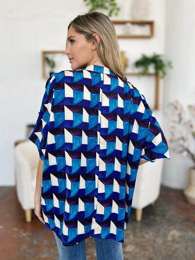 Double Take Full Size Geometric Notched Half Sleeve Blouse - Selvanelle