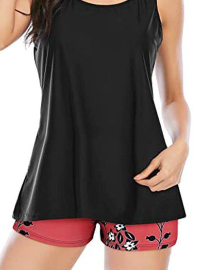 Cutout Printed Round Neck Three-Piece Swim Set - Selvanelle