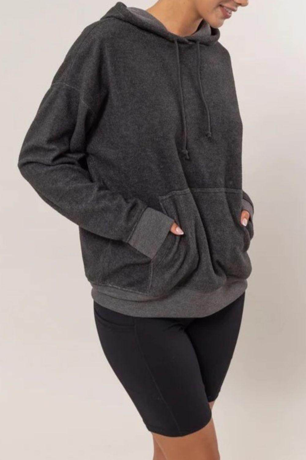 HYFVE Brushed Long Sleeve Hoodie with Kangaroo Pocket Style - Selvanelle