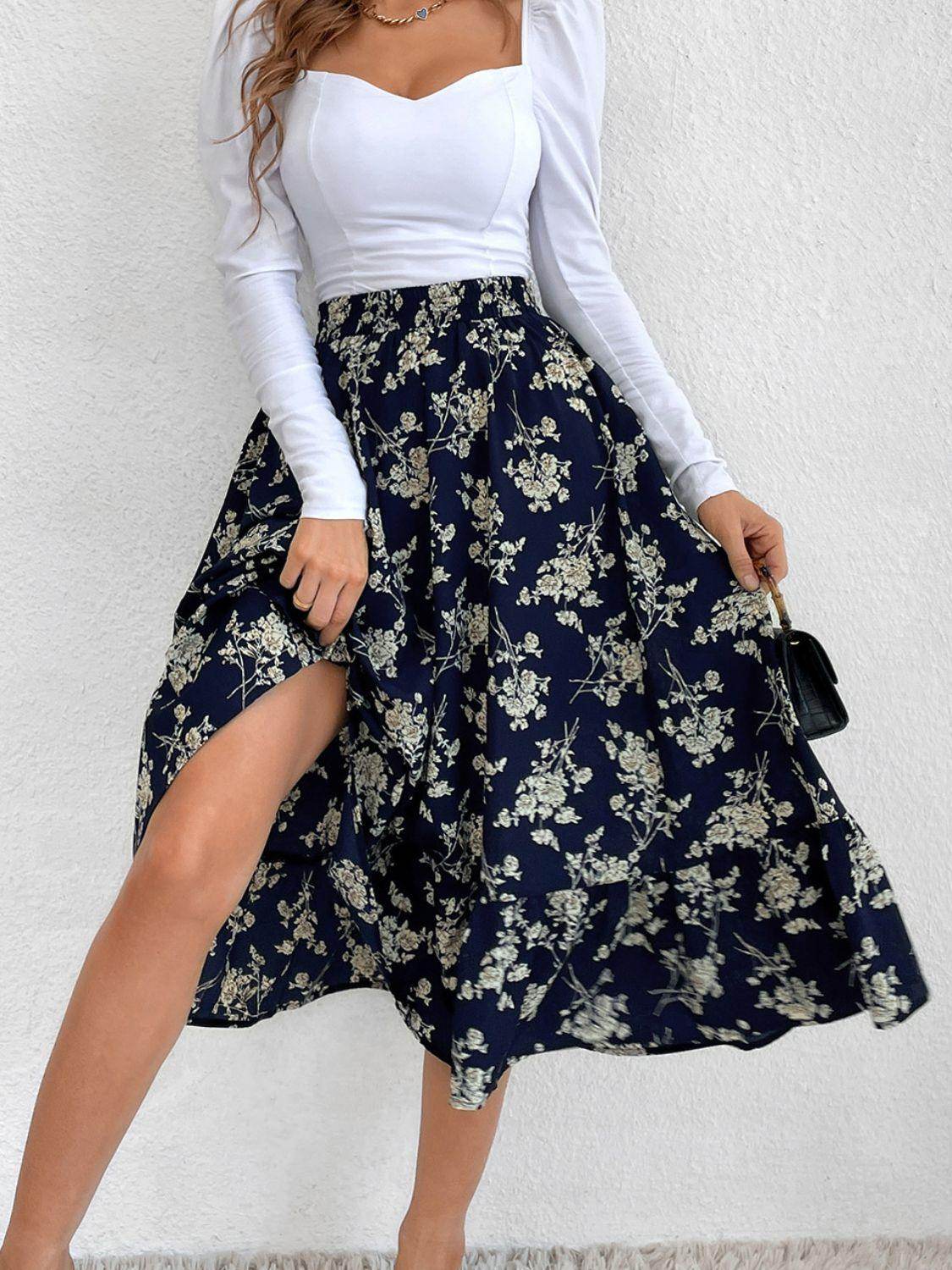 Stylish Printed Elastic Waist Midi Skirt for Everyday Wear - Selvanelle