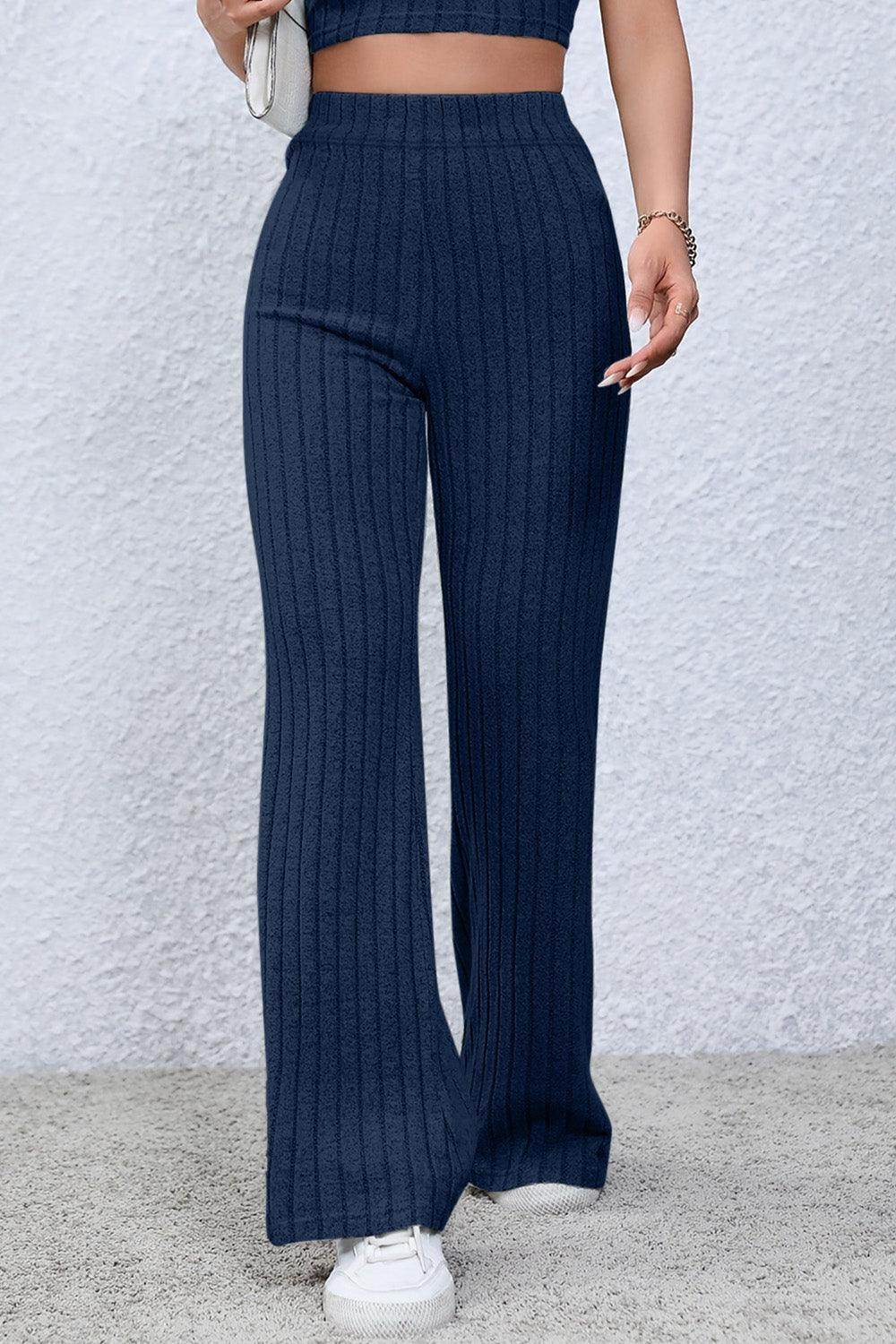 Basic Bae Full Size Ribbed High Waist Flare Pants for Women - Selvanelle