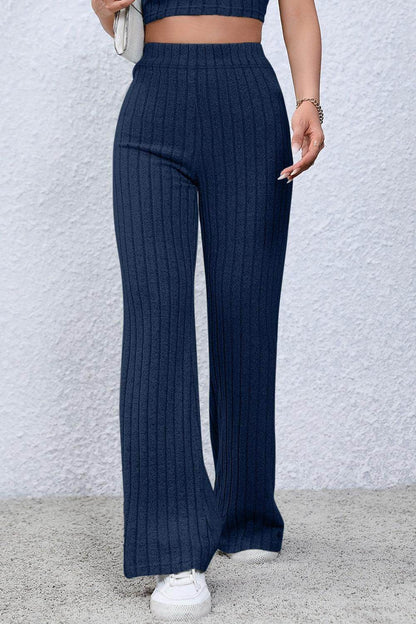Basic Bae Full Size Ribbed High Waist Flare Pants for Women - Selvanelle
