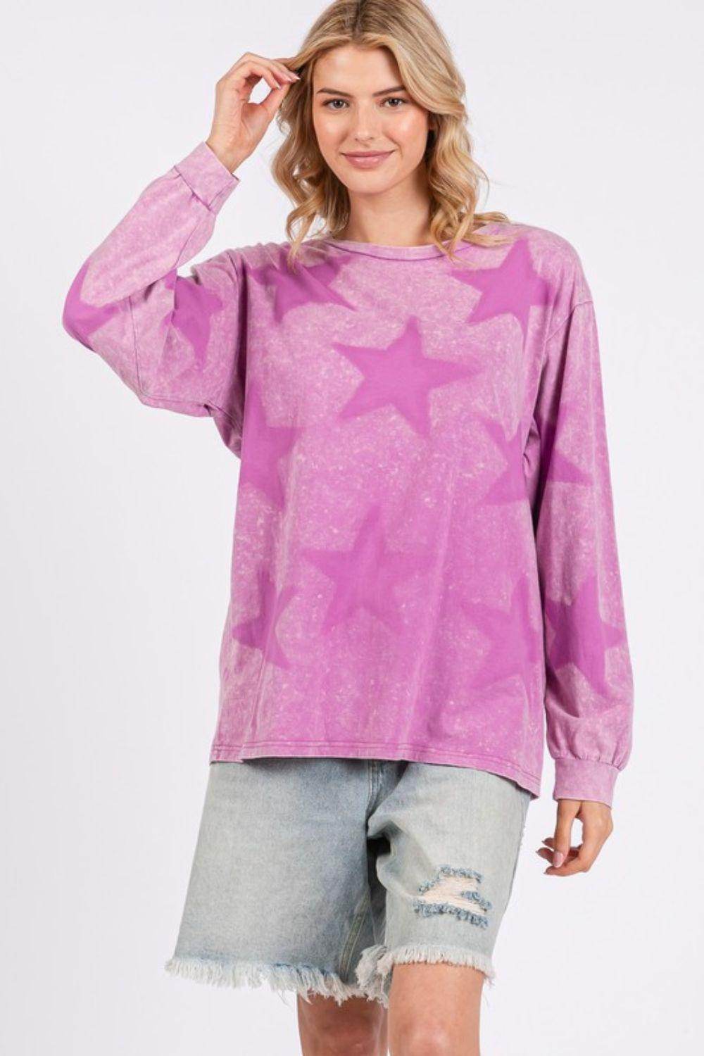 SAGE + FIG Mineral Wash Star Pattern T-Shirt for Women - Selvanelle