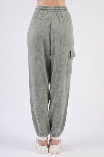 Very J Washed Woven Crinkle Gauze Drawstring Pants - Selvanelle