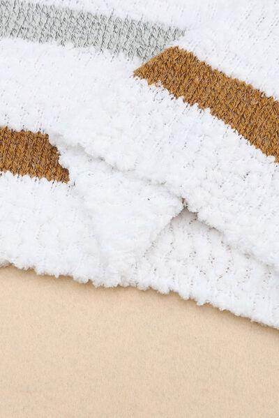 Striped Round Neck Dropped Shoulder Sweater for Women - Selvanelle