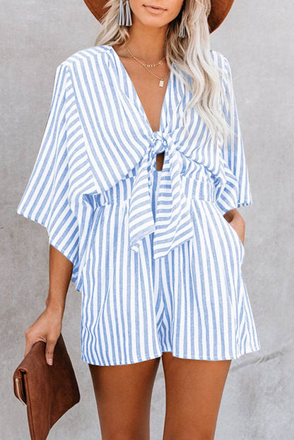 Bow Striped Kimono Sleeve Romper - Selvanelle