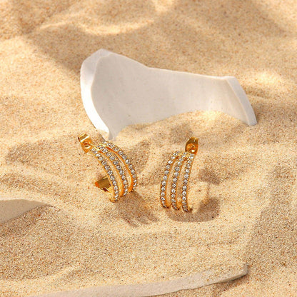 Stainless Steel Inlaid Zircon C-Hoop Earrings for Women - Selvanelle