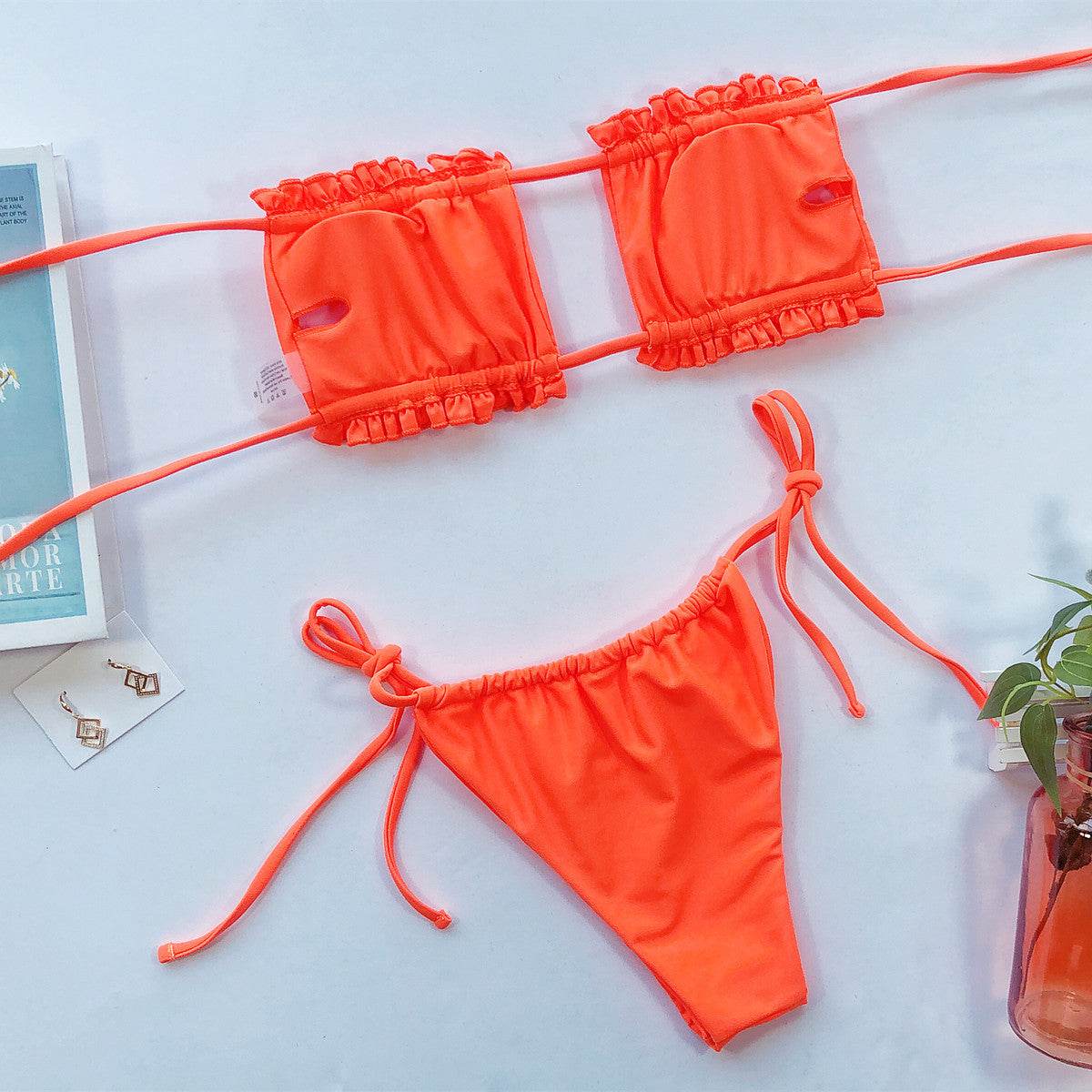 Frill Trim Ruched Bikini Set - Selvanelle