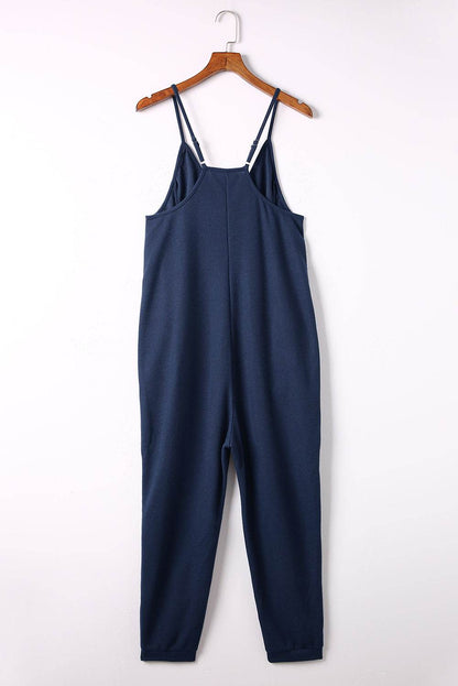 Spaghetti Strap Deep V Jumpsuit with Pockets - Selvanelle