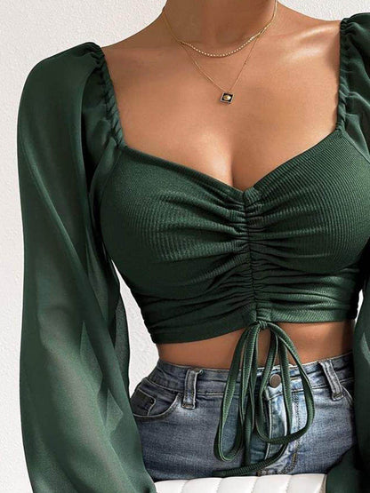 Drawstring Sweetheart Neck Cropped Top for Stylish Looks - Selvanelle