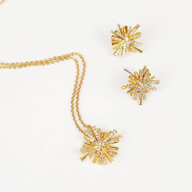 Starburst Gold-Plated Earrings and Necklace Set for Women - Selvanelle
