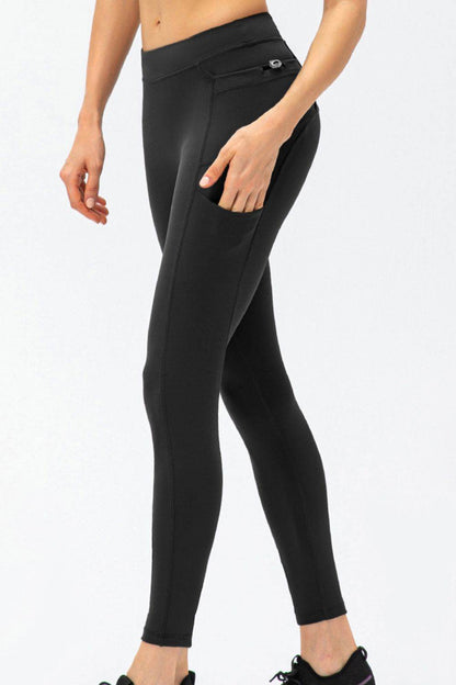Full Size Slim Fit High Waist Long Sports Pants with Pockets - Selvanelle