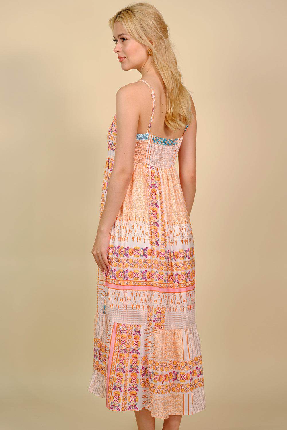 Printed Spaghetti Strap Smocked Midi Dress for Women - Selvanelle