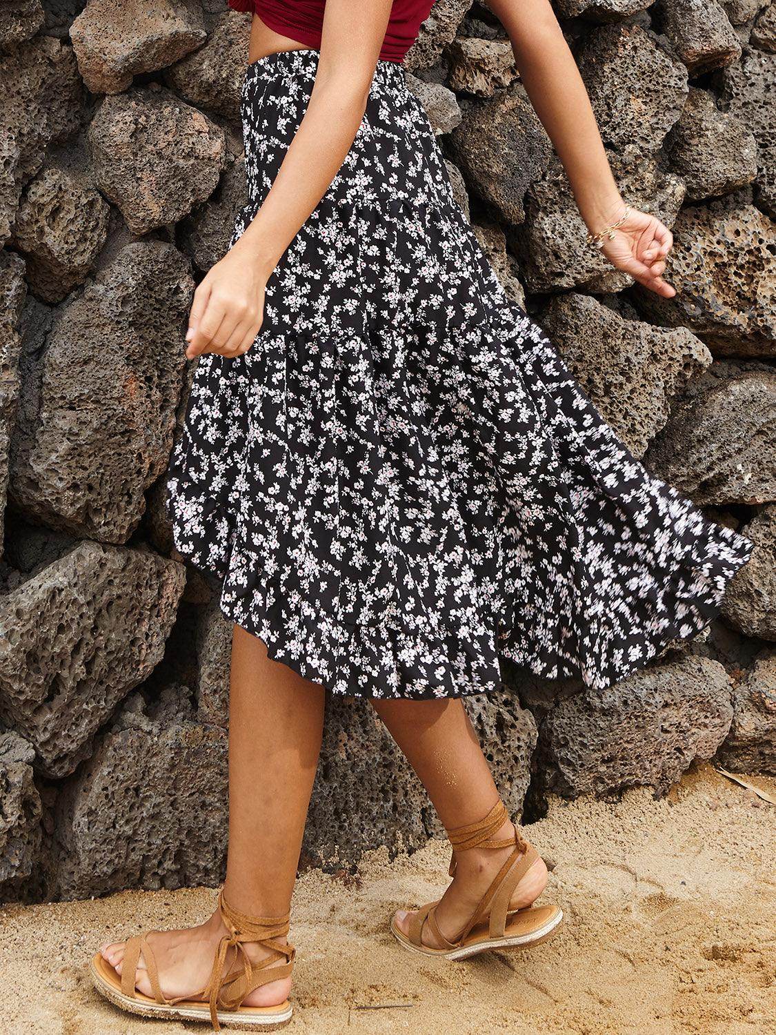 Perfee Printed Elastic Waist Skirt for Women in Various Sizes - Selvanelle
