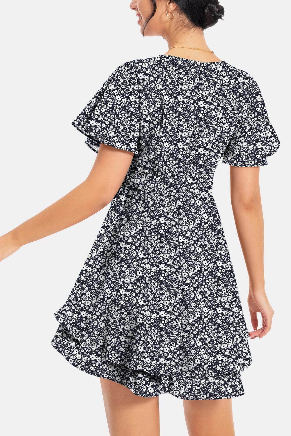 Surplice Neck Flutter Sleeve Dress for Chic Summer Style - Selvanelle