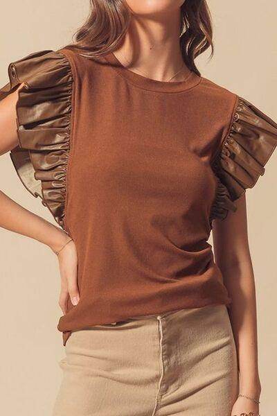 Ruffled Round Neck Cap Sleeve Blouse for Women Stylish Wear - Selvanelle
