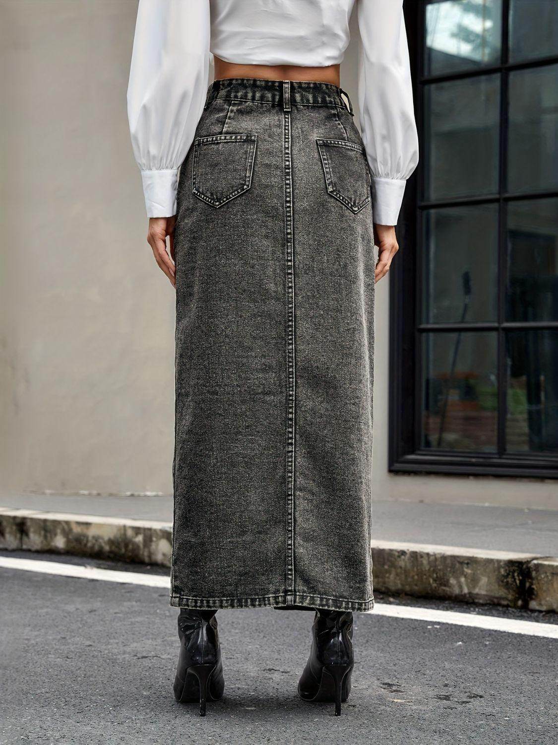 Button Up High Rise Denim Skirt for Stylish Women - Selvanelle
