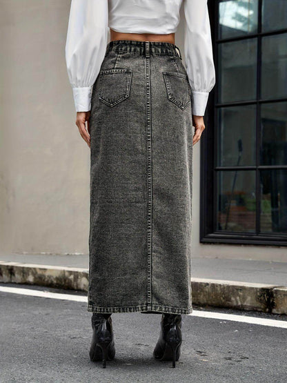 Button Up High Rise Denim Skirt for Stylish Women - Selvanelle