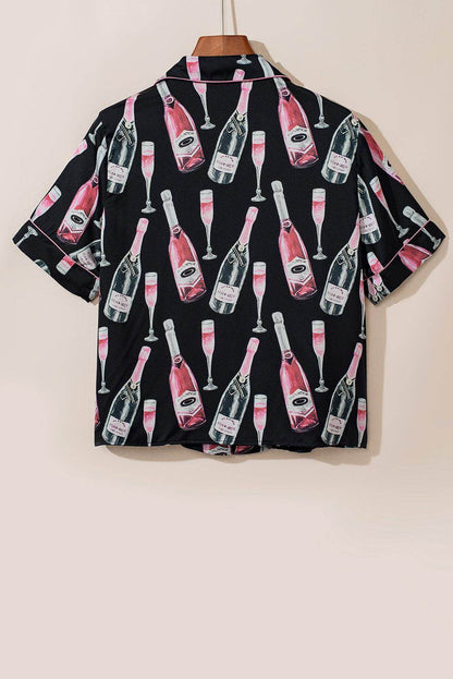 Champagne Print Short Sleeve Top and Shorts Set for Women - Selvanelle