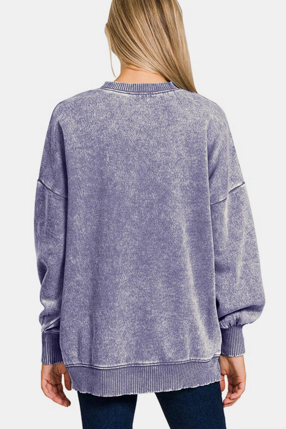 Zenana High-Low Acid Wash Fleece Sweatshirt for Women