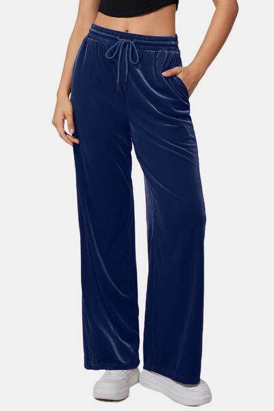 Drawstring Elastic Waist Straight Leg Pants for Women - Selvanelle