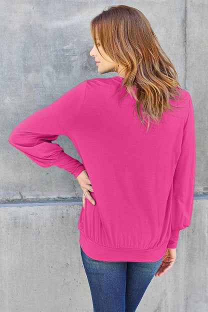 Basic Bae Full Size V-Neck Lantern Sleeve Top for Women - Selvanelle
