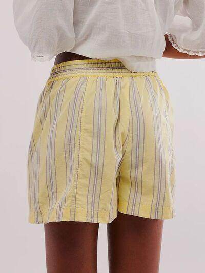Striped Elastic Waist Shorts with Pockets for Comfort - Selvanelle