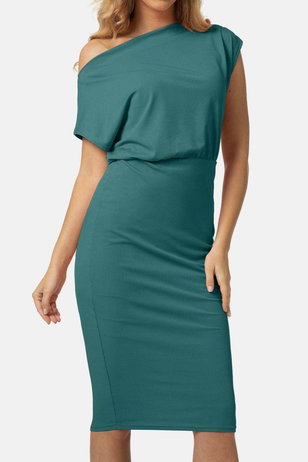 Boat Neck Short Sleeve Knee-Length Dress for Women - Selvanelle