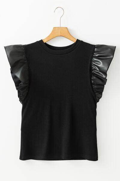 Ruffled Round Neck Cap Sleeve Blouse for Women Stylish Wear - Selvanelle