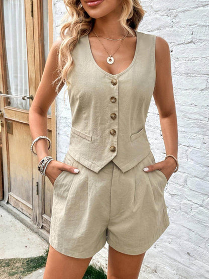 Scoop Neck Sleeveless Top and Shorts Set for Women - Selvanelle