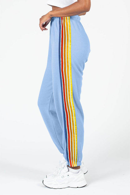 Contrast Striped Elastic Waist Active Pants for Women - Selvanelle