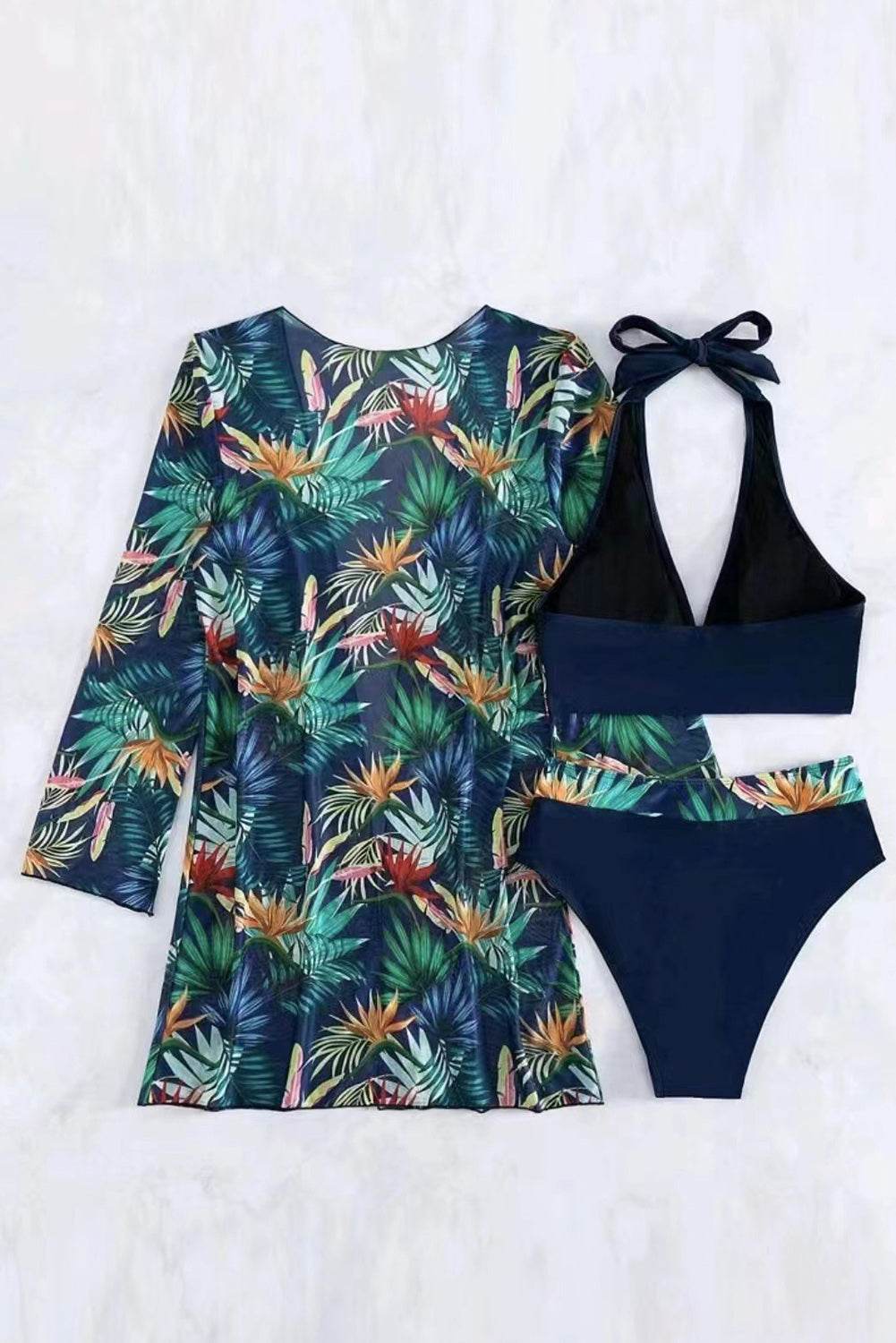 Printed Halter Neck Three-Piece Swim Set - Selvanelle