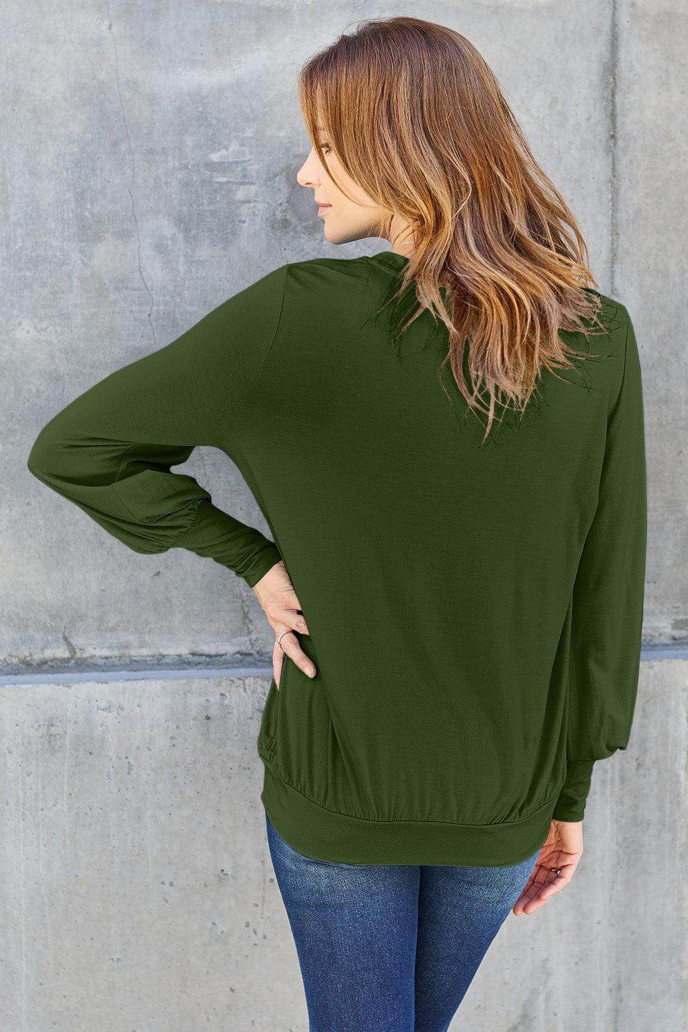 Basic Bae Full Size V-Neck Lantern Sleeve Top for Women - Selvanelle