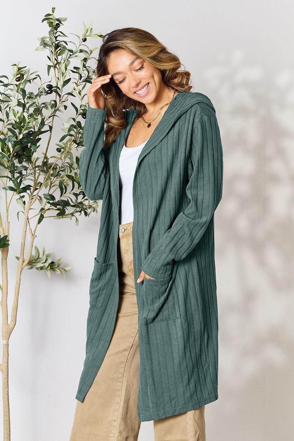 Basic Bae Full Size Hooded Sweater Cardigan for Women - Selvanelle