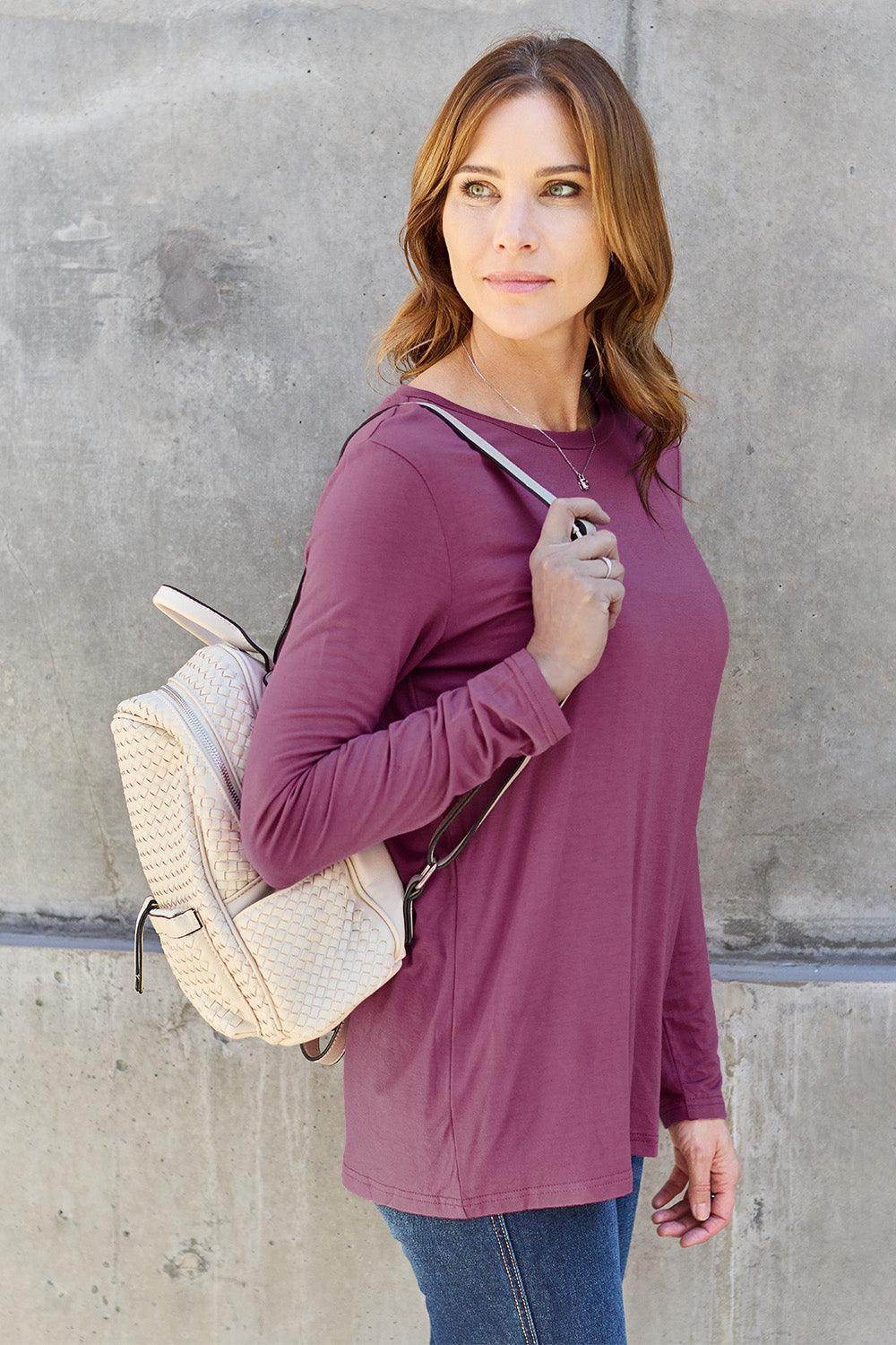 Basic Bae Full Size Round Neck Long Sleeve Top for Women - Selvanelle