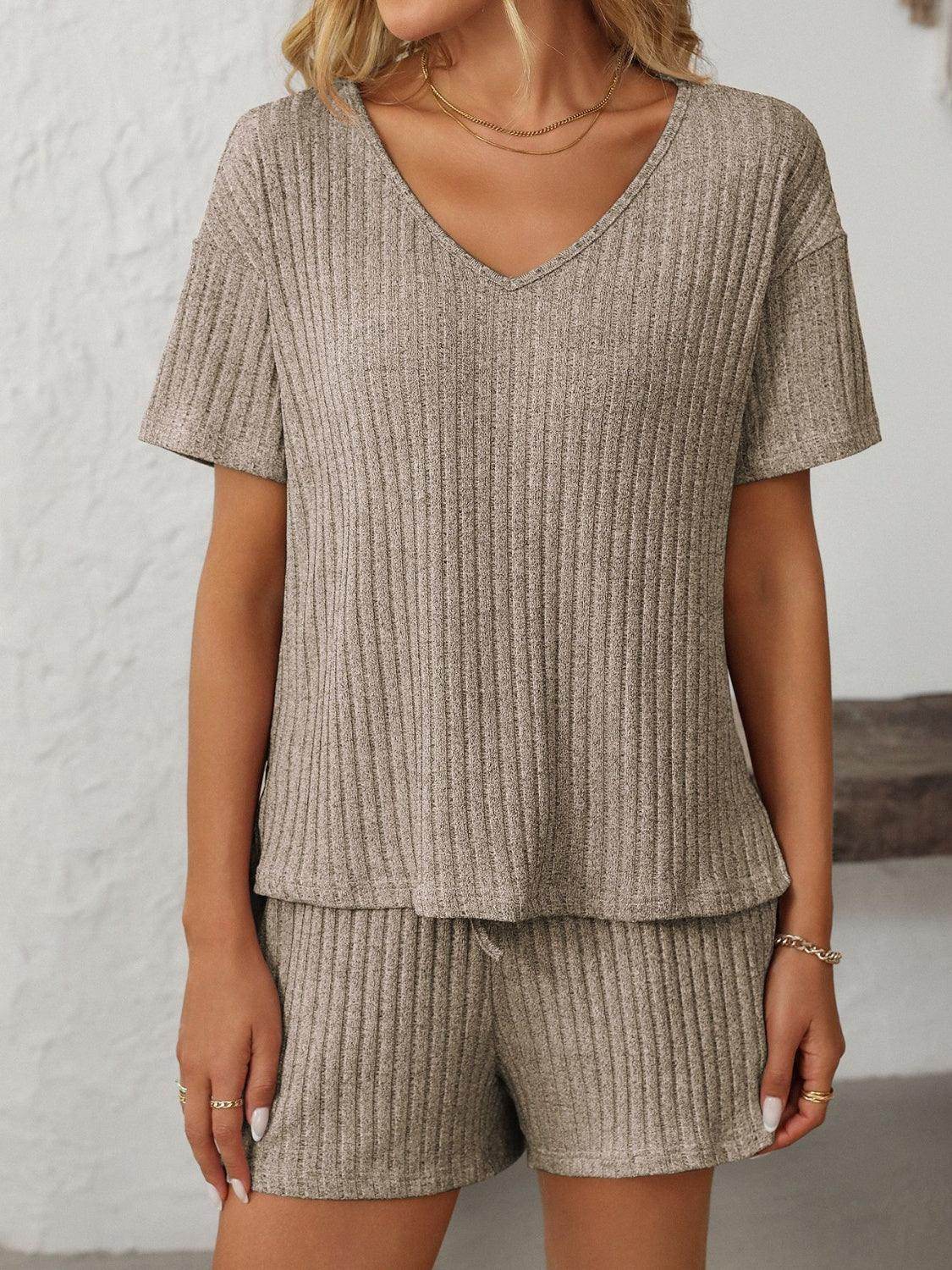 Mandy V-Neck Short Sleeve Top and Shorts Set for Women - Selvanelle