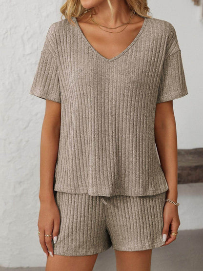 Mandy V-Neck Short Sleeve Top and Shorts Set for Women - Selvanelle