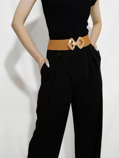 Geometric Buckle Elastic Wide Belt for Stylish Comfort - Selvanelle